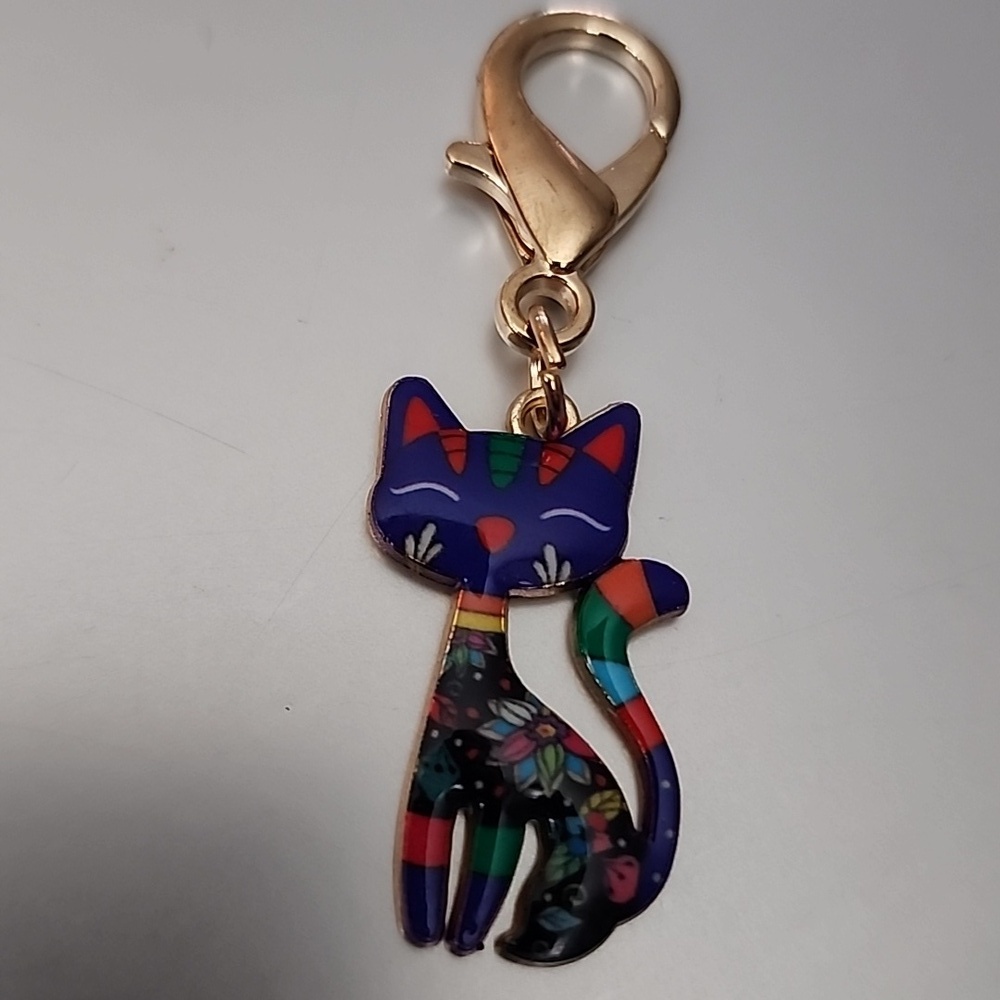 CAT  ZIPPER Pull purse charm Or Charm bracelet Lobster claw clip closure